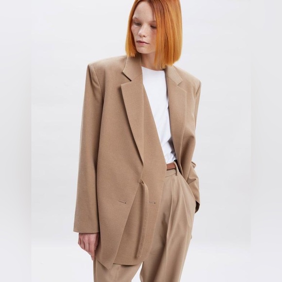 NWT Frankie shop more than yesterday the double layer wrap blazer praline size S - Picture 11 of 11